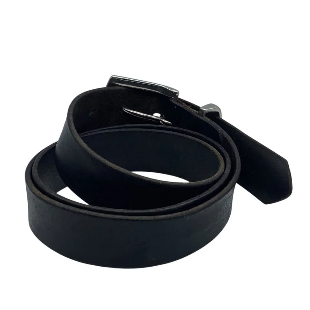 Vtg Black Leather Mens Belt Silver Buckle‎ 37-41” Waist 1.25